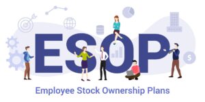 Graphic of Employees working around ESOP in Big Letters