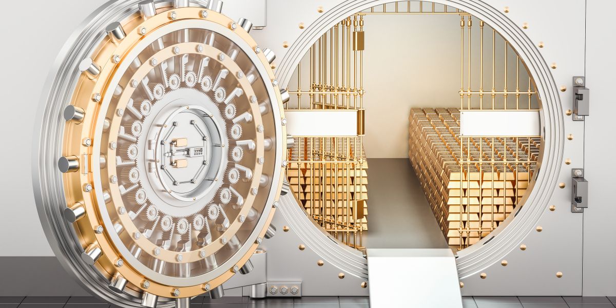 Bank vault filled with gold bars
